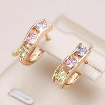 Bright Square Filled 14K Rose Gold AAA Zircon Diamonds Earrings for Women - Trendy Creative Daily Jewellery